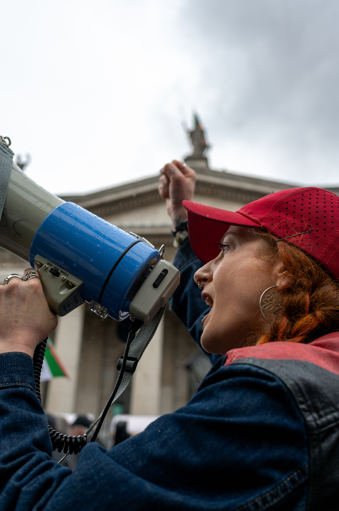 Protester shouting on megaphone Dublin city centre