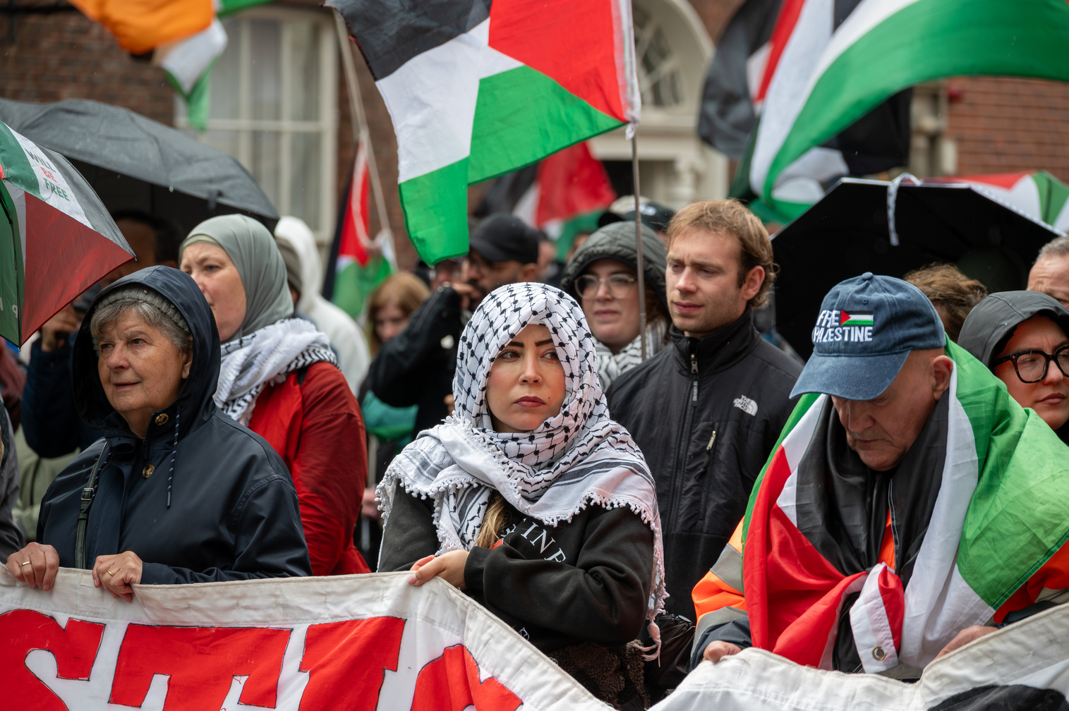 Lady in keffiyeh Palestine protest Dublin city centre